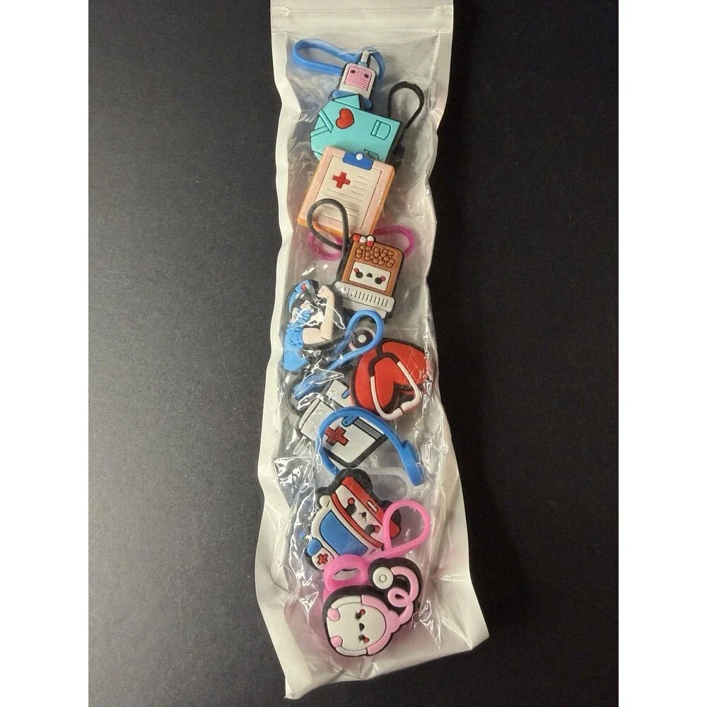 Pack of 9 Silicone Straw Caps/ Toppers - Healthcare Nursing Novelty Gift - CUTE!